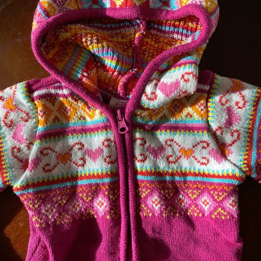 Childrens Place Pink Hoodie Ruffle Pattern Sweater Size 24 Months